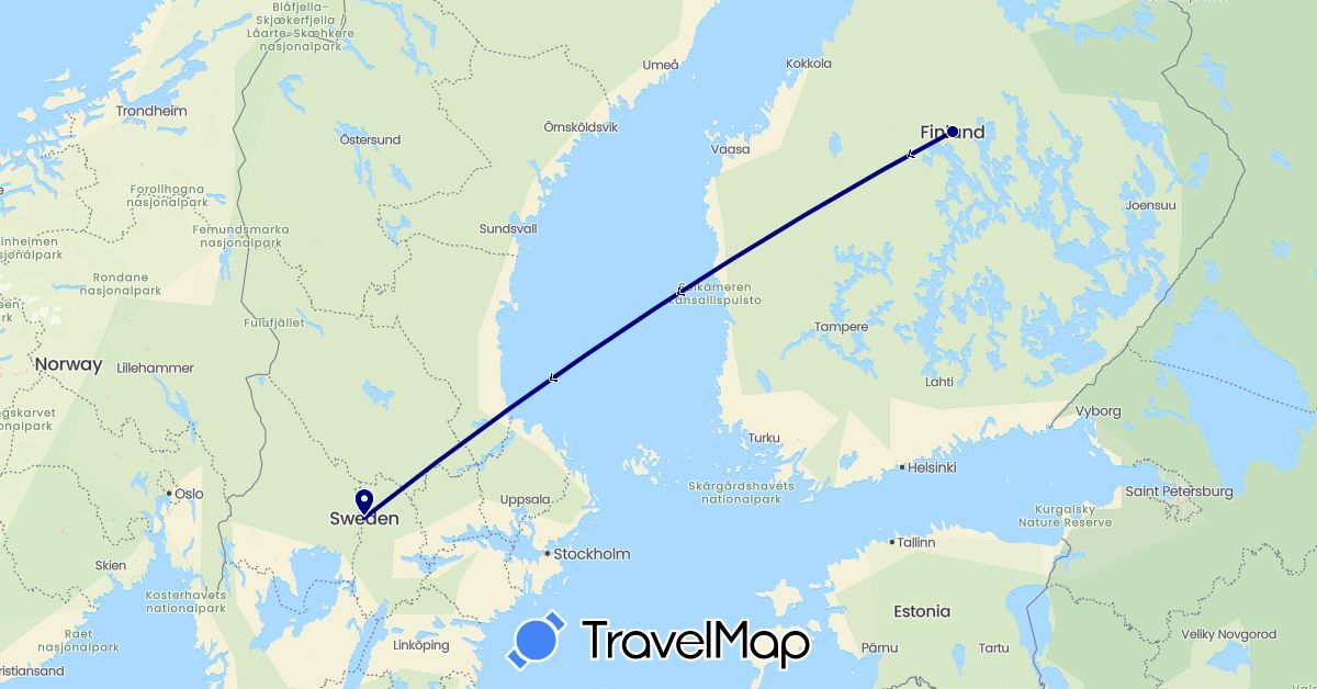 TravelMap itinerary: driving in Finland, Sweden (Europe)
